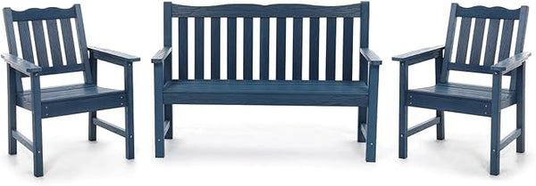 Stoog Outdoor Bench & Chairs Set, All-Weather Patio Furniture Set, Include 2 Patio Chairs and 1 Patio Bench, for Porch - Photo 1