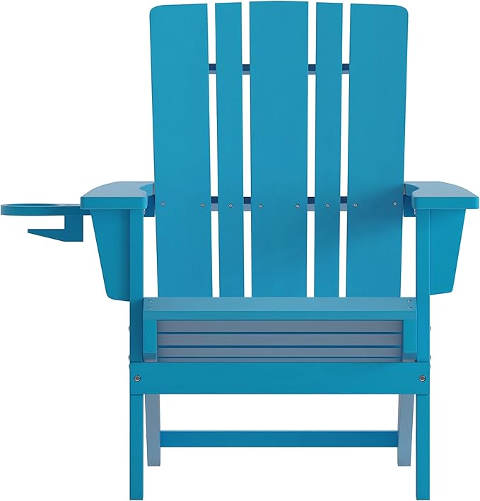 Flash Furniture Halifax Adirondack Chair with Cup Holder, Weather Resistant Poly Resin Adirondack Chair, Blue