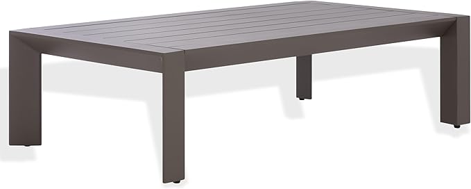 SAFAVIEH Couture Outdoor Patio Furniture Collection - Donaldo Rectangular Coffee Table, Dark Grey Aluminum Frame with Slatted Top (CPT4012A)
