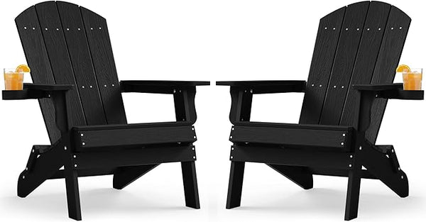 YEFU Adirondack Chair Set of 2, Folding Oversized Plastic Adirondack Chair with Cup Holder - Photo 1