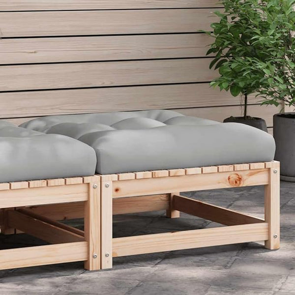 Grey Solid Pine Wood Patio Footstool with Waterproof Cushion - Photo 1