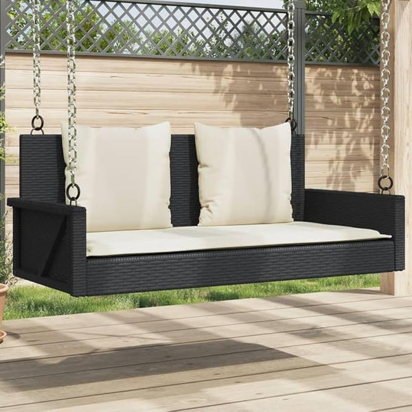 Black PE Rattan Swing Bench with Removable Cushions for Outdoor Patio and Garden - Photo 1