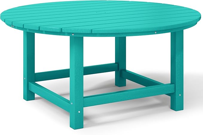 Costaelm Patio Conversation Table, Tatio Accent HDPE Outdoor Weather Resistant, Round Outdoor Porch Balcony Patio Drink Table for Outside, Pool, Backyard, Turquoise