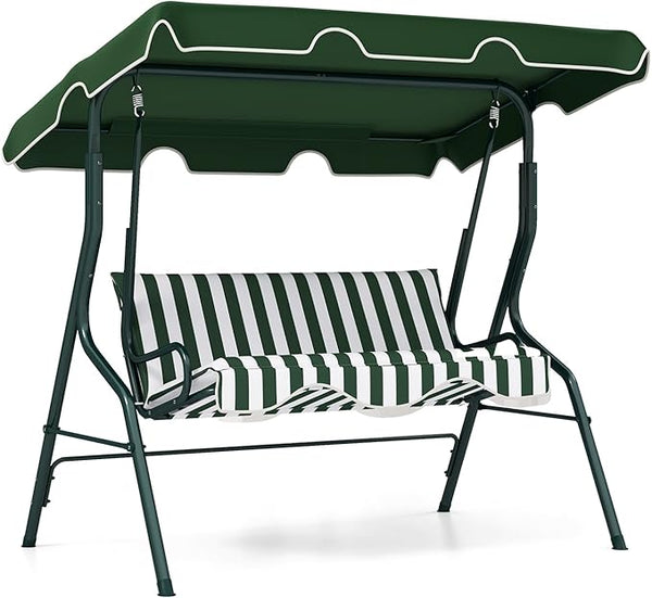 RELAX4LIFE 3-Person Porch Swing Chair - Outdoor Swing w/Adjustable Canopy, Removable Cushion & Metal Frame Stand - Photo 1