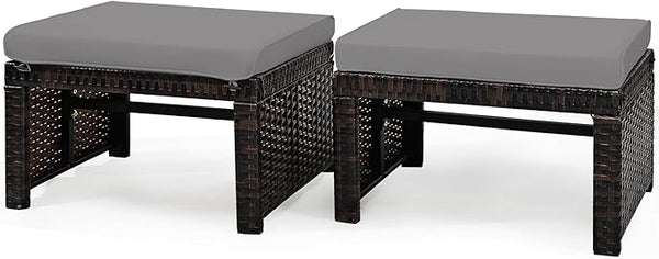 Tangkula 2 Pieces Patio Rattan Ottomans, All Weather Outdoor Footstool Footrest Seat with Soft Cushion, Hidden Zipper - Photo 1