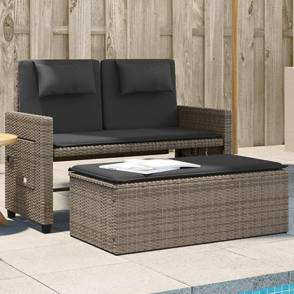 Garden Bench Deck Bench Reclining Patio Bench with Cushions Gray Poly Rattan - Photo 1