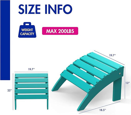 BRIOPAWS Adirondack Ottoman | Folding | HDPE Plastic | Aqua Outdoor Foot Rest | All Weather | Patio Footrest for Adirondack Chair | Foot Stool for Pool Deck Porch | 19.7W x 18.5L x 13H Inch