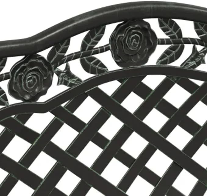 Green Cast Aluminum Garden Bench with Floral Patterns, Durable Outdoor Seating for Patio and Balcony, 2-Person Comfortable Bench with Sturdy Iron Legs, Weather-Resistant