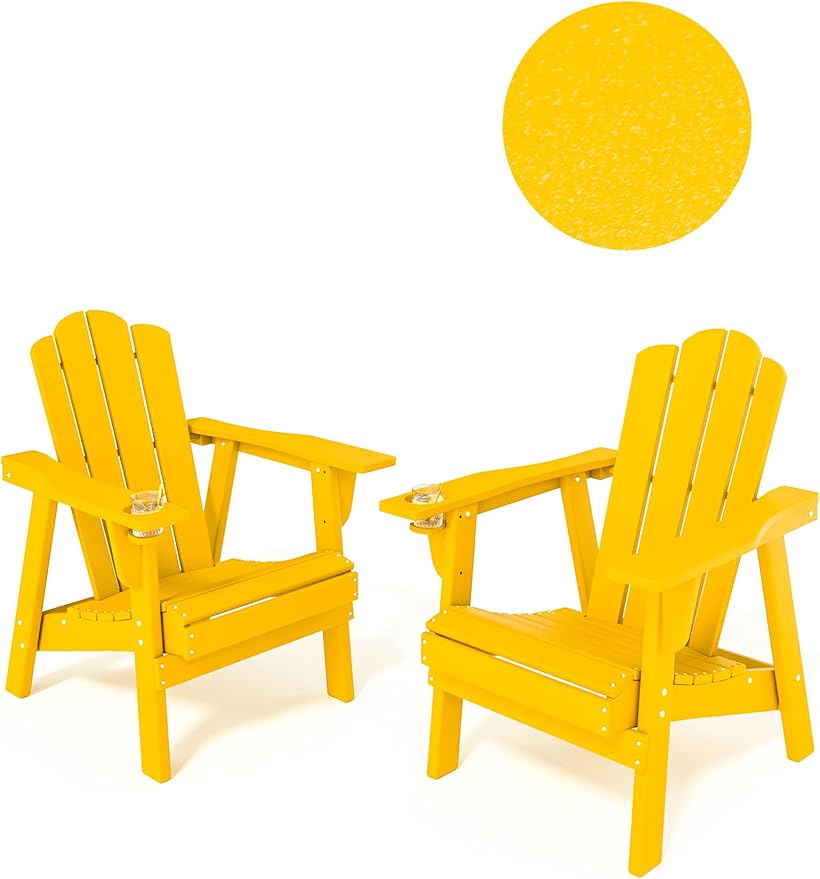Adirondack Chair - Durable HDPE Poly Lumber All-Weather Resistant, Oversized Balcony Porch Patio Outdoor Chair for Lawn, Backyard, Deck, Garden, Camping - Easy Installation, Yellow