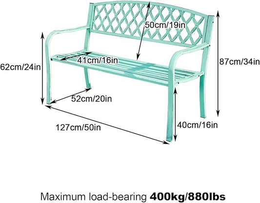 Porch Benches Outdoor, 2-3 Person Metal Garden Bench with Diamond Weaving Backrest, Load Bearing 880lbs, for Backyard Deck Lawn Poolside(White)