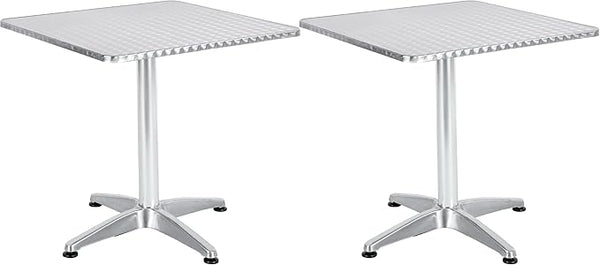 BTEXPERT Set of 2, Indoor Outdoor 27.5" Square Restaurant Table for Patio Stainless Steel Silver Aluminum Furniture - Photo 1