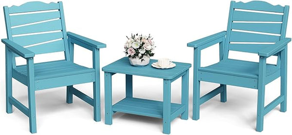 Patio Chairs Set, 3 Pieces Weatherproof HIPS Outdoor Furniture - Photo 1