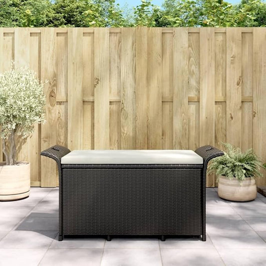 Patio Bench with Cushion Black 45.7"x18.1"x22.4" Poly Rattan Deck Bench Outdoor Bench Porch Bench Garden Bench for patios, Gardens, Decks