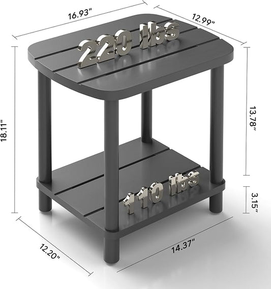 Outdoor Coffee Table, 2-Tier Adirondack Outdoor Side Table Weather Resistant, Patio End Table for Pool, Porch, Backyard.