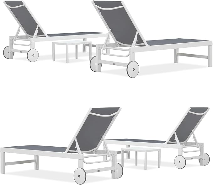 PURPLE LEAF Outdoor Chaise Lounge Set Elderly-Friendly Straight Legs Adjustable Sunbathing Recliner with Side Table for Back Support Poolside Beach Patio Lounge Chairs Navy Blue 2 Sets