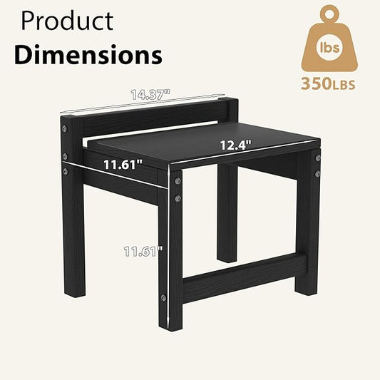 Stackable HDPE Foot Stool - All-Weather Indoor/Outdoor Seating for Patio, Living Room & Bathroom, Waterproof Windproof Heavy-Duty High-Density PE Step Stool, 2 Sets, Black