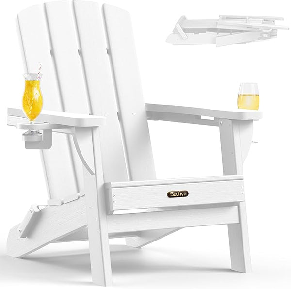 Folding Adirondack Chair, HDPE All-Weather Fire Pit Chairs, Plastic Adirondack Chairs with 2 Cup Holder - Photo 1