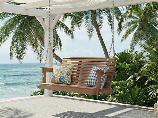 Psilvam Porch Swing, 2-Person Poly Lumber Outdoor Porch Swing, All-Weather Farmhouse Patio Swing That Never Rot and Fade, Suit for Garden, Porch and Park (51" D x 27" W x 23" H)