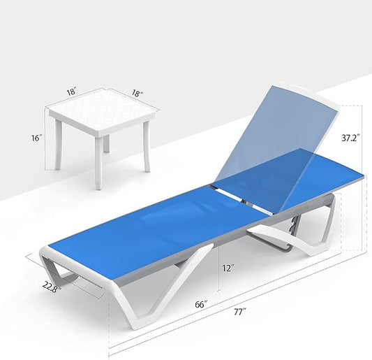 Domi Outdoor Lounge Chair, Aluminum Patio Chaise Lounge with 5 Position Adjustable Backrest and Wheels, All Weather Reclining Chair with Side Table for Patio, Yard,Balcony,Poolside (Blue)