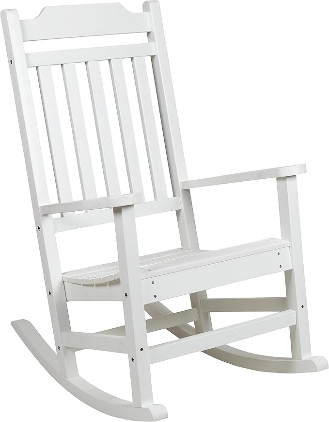 Flash Furniture Winston Set of 2 Rocking Chairs with Side Table - White Poly Resin - Weather Resistant
