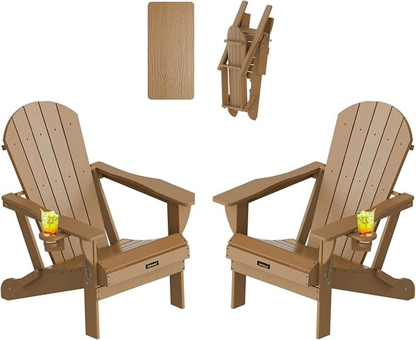 Plastic HDPE Adirondack Chair, Set of 2, Folding Adirondack Chair Weather Resistant with Cup Holder - Photo 1