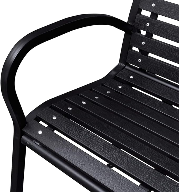 Black WPC and Steel Garden Bench 116 cm Wide, Outdoor Patio Seating for Two, Durable Composite Furniture with Matte Finish