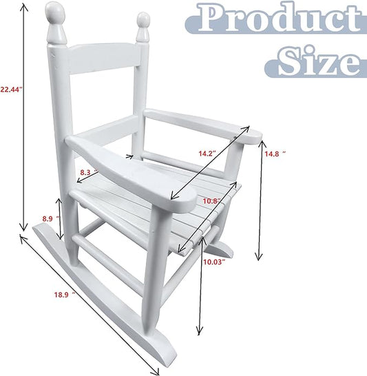 Toddler Rocking Chair for Kids Age 2-5, Hardwood Porch Rocker with Back Support & Armrest for Small Spaces Living Room Outdoor Garden, Easy Assembly (White)