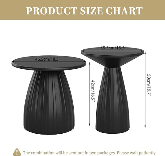 Round Metal Outdoor Patio Side Table Set of 2, Black Small Patio End Table, Steel Outdoor Accent Table for Garden, Pool, Deck, Balcony, Yard, Living Room, Weather Resistant, No Assembly
