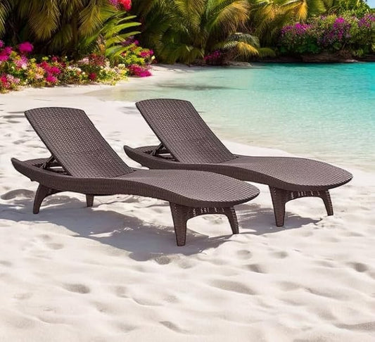 2-Pack All-Weather Grenada Chaise Loungers, Woven Resin (Brown)