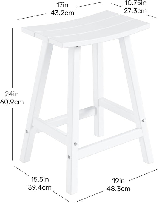 Costaelm All-Weather Bar Stools Set of 3, 24" Height Outdoor Bar Stools, Adirondack Poly Patio Bar Stool for Patio, Deck, Kitchen Counter and Garden,White