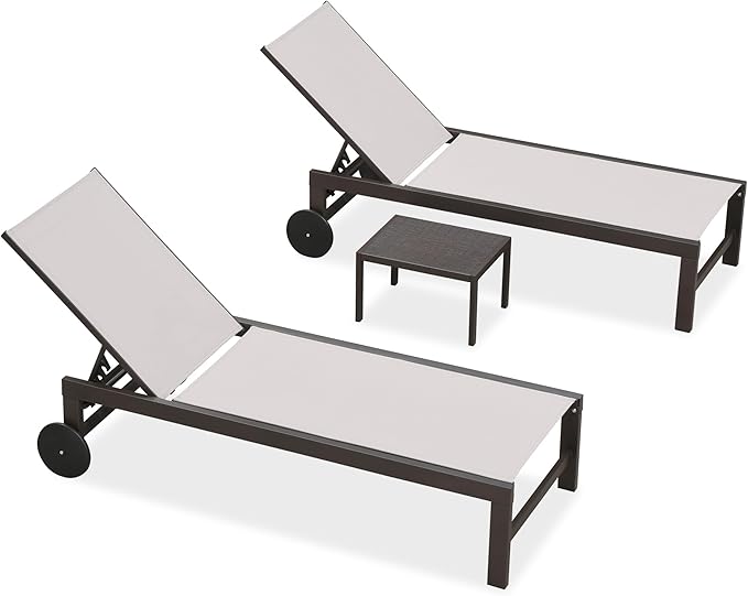 PURPLE LEAF Outdoor Chaise Lounge Chair Set of 2, Pool Lounge Chairs for Outside, Aluminum Patio Chaise Loungers with Adjustable Backrest and Wheels for Deck, Lawn, Garden, Linen