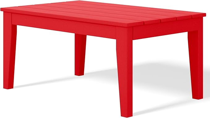 Costaelm Adirondack Outdoor Coffee Table, HDPE Drink Table Weather Resistant, Patio Porch Accent Balcony Table Outdoor End Table for Pool, Seaside, Backyard, Red