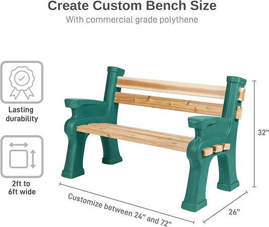 RTS Home Accents Custom Length Lightweight Indoor or Outdoor Bench Ends with Backrest and Armrest (Wood & Screws Sold Separately), Kentucky Green