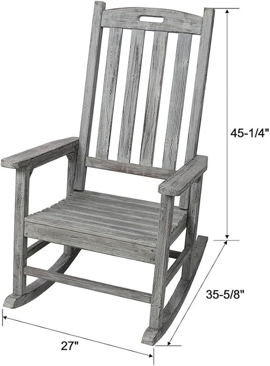Oversized Wooden Rocking Chair for Porch & Patio, 21" Wide Seat High Back Fir Wood Rocker, Heavy Duty 300 lbs Outdoor Indoor Rocking Chair for Garden, Balcony, Living Room,Gray