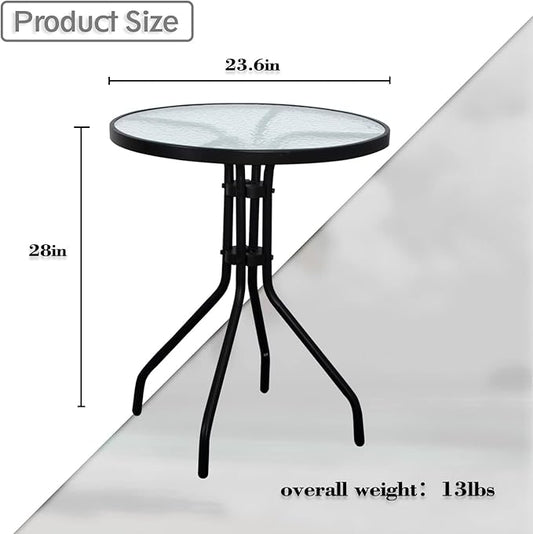 DIMAR GARDEN 24" Outdoor Side Table Patio Metal Round Bistro Coffee Table with Glass Top,Black