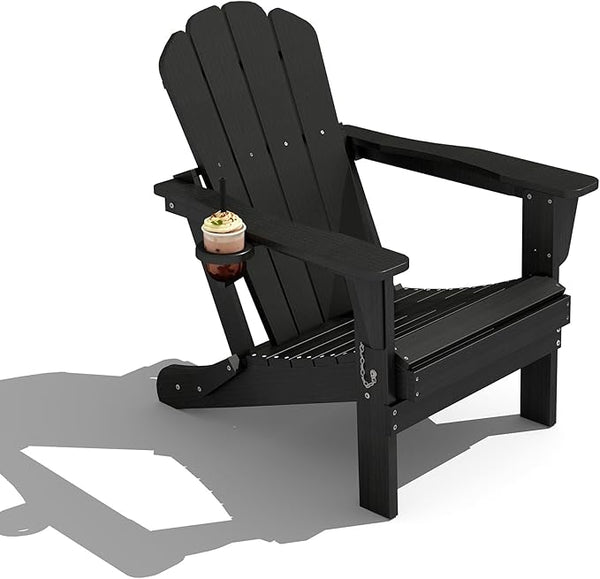 Domi Folding Adirondack Chair, HDPE All-Weather Adirondack Chairs with Cup Holder - Photo 1
