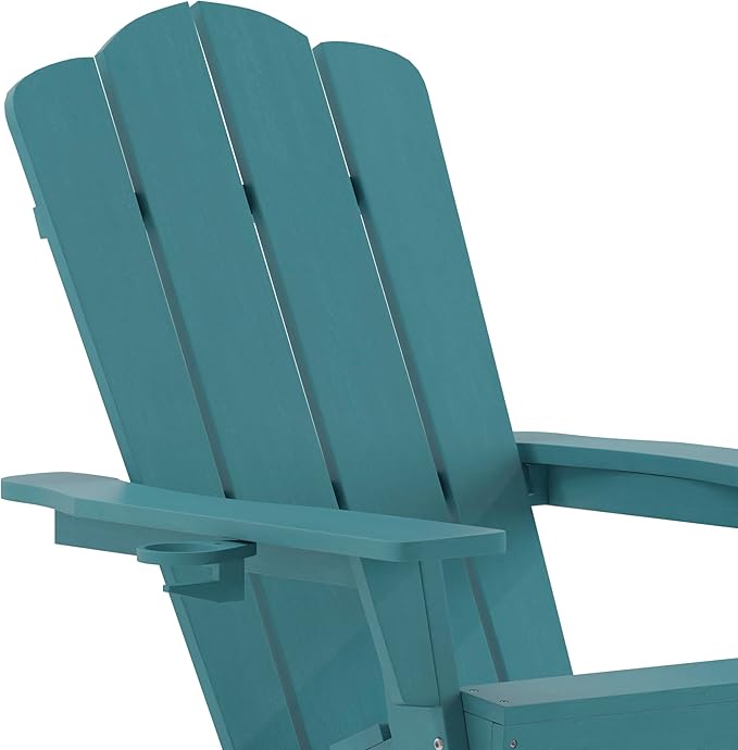Taylor & Logan Nellis Adirondack Rocking Chair with Cup Holder, Weather Resistant HDPE Adirondack Rocking Chair in Blue