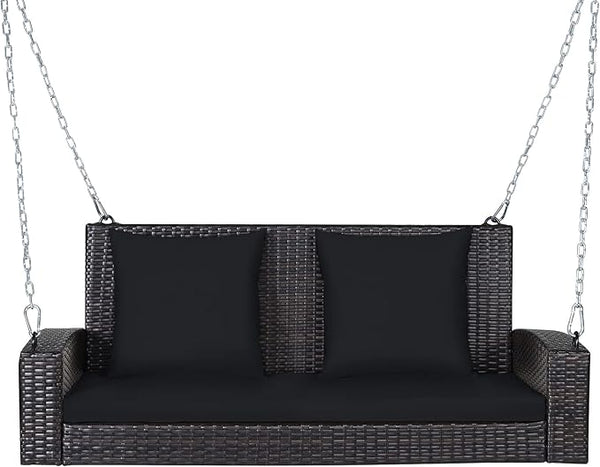 RELAX4LIFE Porch Swing 2-Seat Patio Rattan, Wicker Porch Swings Outdoor W/Two 7.9 Ft Solid Steel Chain - Photo 1