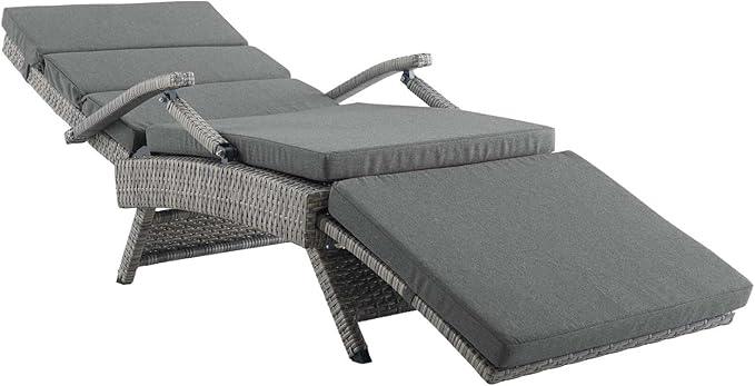 Modway Envisage Outdoor Patio Wicker Rattan Chaise Lounge in Light Gray Charcoal