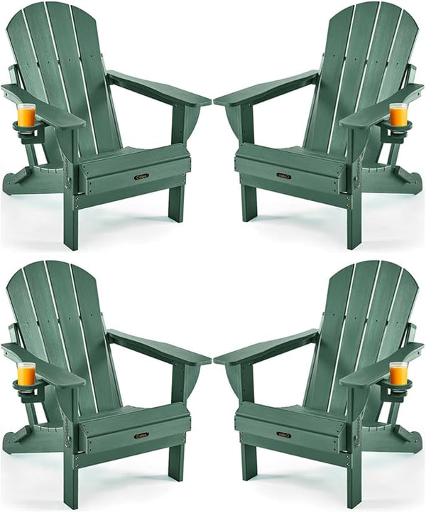 Ciokea Folding Adirondack Chair 4 Pack, Patio Adirondack Chair Weather Resistant, Plastic Fire Pit Chair with Cup Holder - Photo 1
