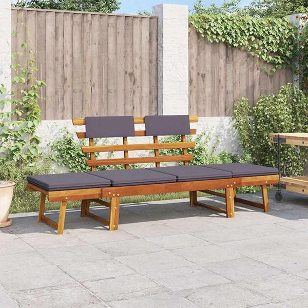 Outdoor Sun Bed with Brown Frame and Dark Grey Cushion, Solid Acacia Wood Daybed for Patio and Garden - Photo 1