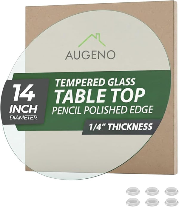 14 inch Round 1/4" Thick Pencil Polished Edge Glass Table Top with 6 Bumpers - Tempered - Photo 1