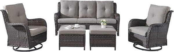 Rilyson Wicker Patio Furniture Set - 5 Piece Rattan Outdoor Sectional Conversation Sets with 2 Rocking Swivel Chairs - Photo 1