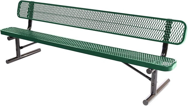 COATEDOUTDOORFURNITURE Heavy-Duty Portable Outdoor Bench Thermoplastic Coated, Expanded Metal, Commercial-Grade Seating, Made in America (Portable with Back, 8 Ft, Textured Green)