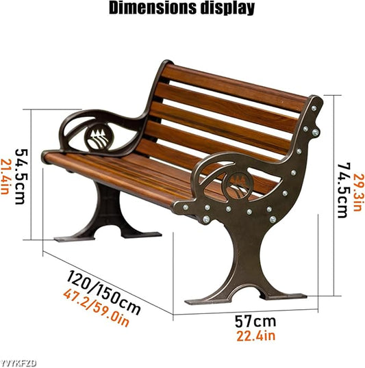YVYKFZD Outdoor Garden Bench, Cast Aluminum Patio Park Bench, Loveseat Porch Benches with Backrest and Armrests, Weatherproof Leisure Chair Seat for 2-3 People, Easy Assembly(Antique Bronze,120cm/47.2