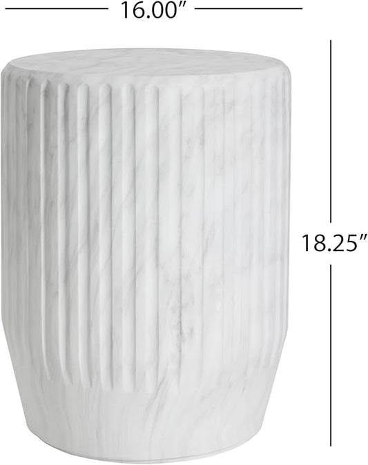 Christopher Knight Home Jayme Lightweight Concrete End Table, Outdoor Cylinder Side Table, Gear-Shaped Accent Garden Stool, Decorative Small Coffee Desk for Balcony Garden Living Room, 18.25" H White