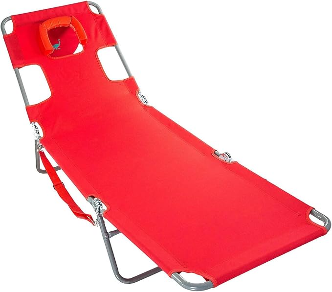 Ostrich the Original Chaise 72 x 22 Inch Lounge Portable Reclining Lounger, Outdoor Patio, Beach, Lawn, Camping, or Pool Tanning Chair, Red