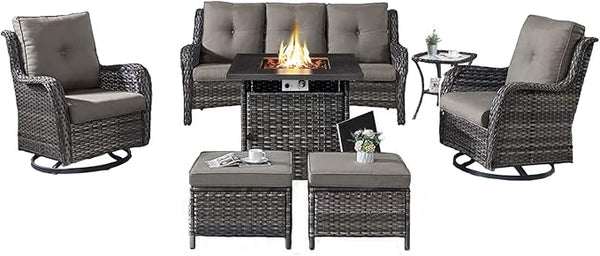 Belord Patio Furniture Set with Fire Pit Table, 7 Piece Wicker Outdoor Furniture Set - Photo 1