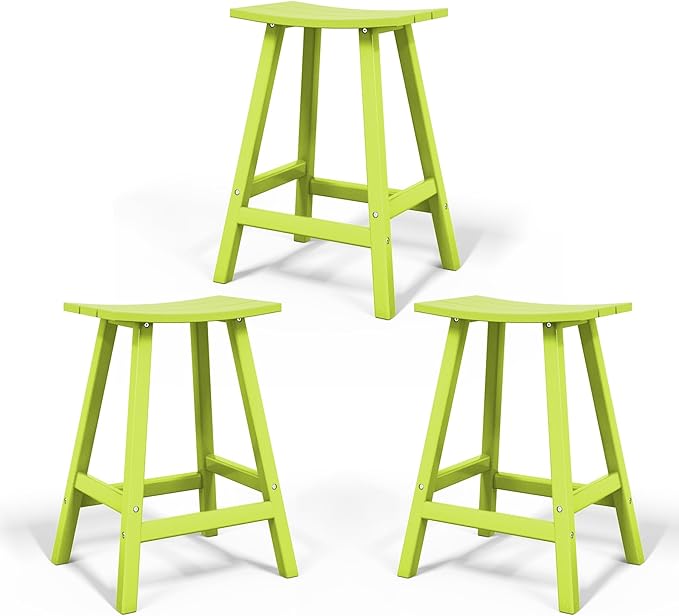 Costaelm All-Weather Bar Stools Set of 3, 29" Height Outdoor Bar Stools, Adirondack Poly Patio Bar Stool for Patio, Deck, Kitchen Counter and Garden, Lime