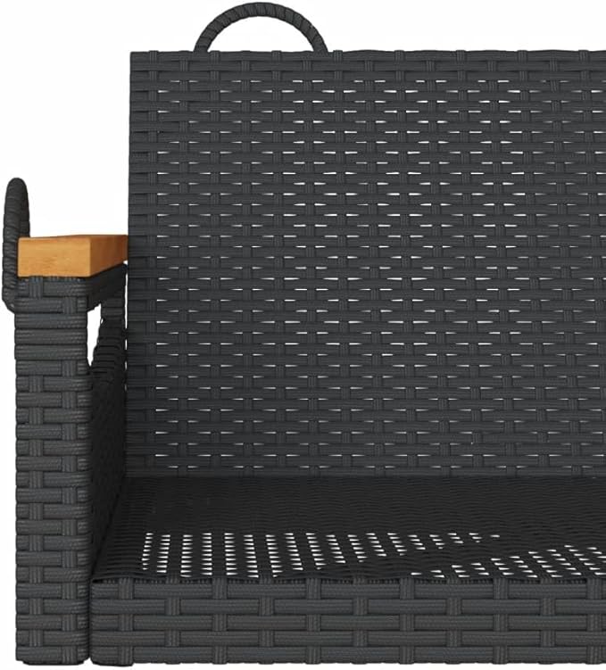 Black Poly Rattan Swing Bench with Powder-Coated Steel Frame and Removable Cushions, 2-Person Outdoor Patio Furniture for Balcony Garden Relaxation